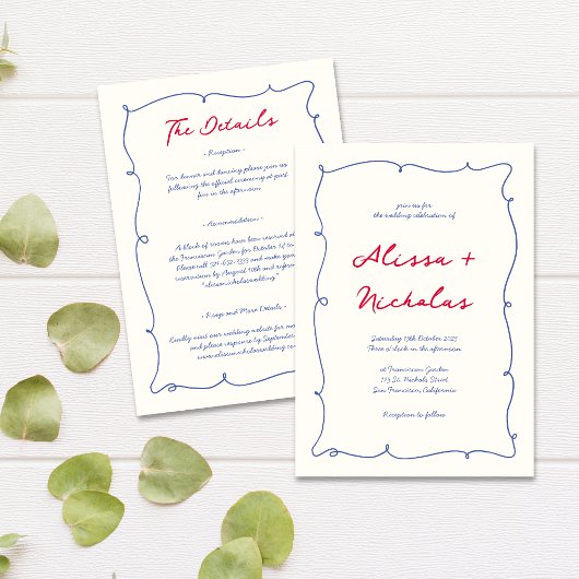 Invitation Tout en un Whimsical Bright Border Script Mariage
