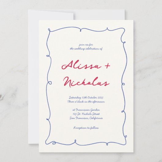 Invitation Tout en un Whimsical Bright Border Script Mariage (Devant)
