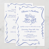 Invitation Tout en un Whimsical Funky Main tiré Mariage (Devant / Derrière)