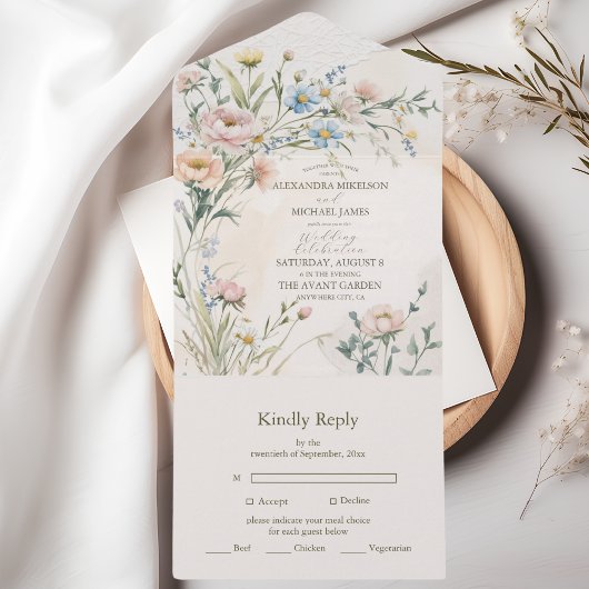 Invitation Tout En Un Whimsical Pastel Wildflower Wedding