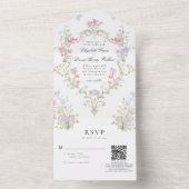 Invitation Tout En Un Whimsical Rococo Floral Crest Wedding QR Code Rsvp (À l'intérieur)