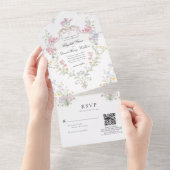 Invitation Tout En Un Whimsical Rococo Floral Crest Wedding QR Code Rsvp (Déchirure)