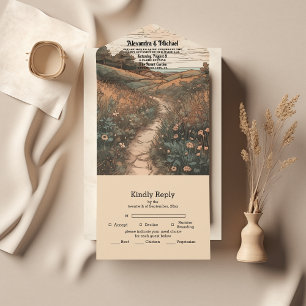Invitation Tout En Un Whimsical Rustic Fleur sauvage Meadow Mariage