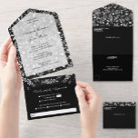 Invitation Tout En Un White Botanicals<br><div class="desc">AUCUNE ENVELOPPE NÉCESSAIRE ! Élégantes botaniques blanches et des points sur un arrière - plan noir (ou toute couleur), ces invitations de mariage triplées présentent vos détails en lettres chic dans des sections et une carte RSVP détachable pour les invités à compléter et revenir. **RAPPELEZ-VOUS de mettre des timbres sur...</div>
