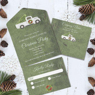 Invitation Tout En Un White Christmas Truck Green Wood Company Party