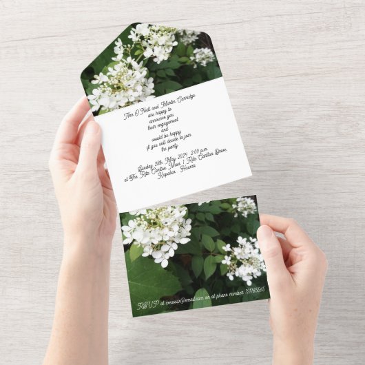 Invitation Tout En Un White Flowers Hydrangea Photo,  (Déchirure)