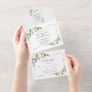 Invitation Tout En Un White Imperial Lilies Gold Mariage
