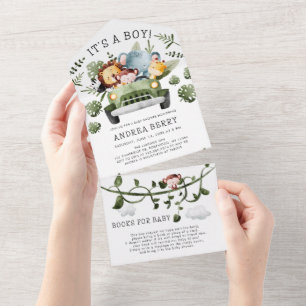 Invitation Tout En Un Wild One Safari Baby shower garçon