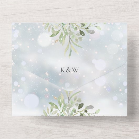 Invitation Tout En Un Winter Greenery QR Code Monogramme Mariage (Verso)