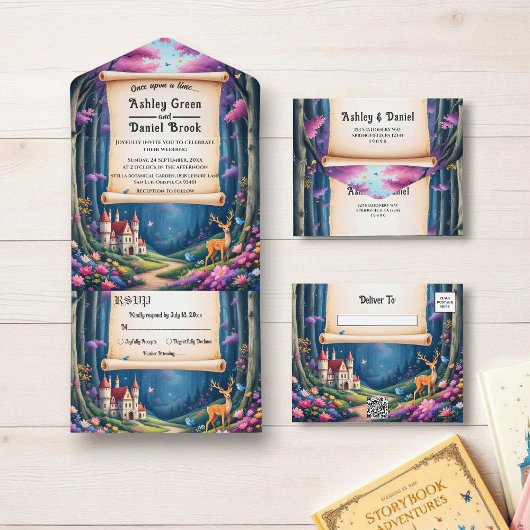Invitation Tout En Un Woodland Enchanted Forest Castle Fairytale Mariage