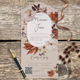 Invitation Tout En Un Wreath rustique Neutre Automne Tan QR Code