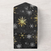 Invitation Tout En Un Xmas Golden Snowflakes on Black Background (Dehors)