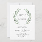 Invitation Tout en une aquarelle Mariage de la feuille d'oliv (Devant)