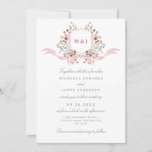 Invitation Tout en une aquarelle Régence Crest QR Mariage (Devant)