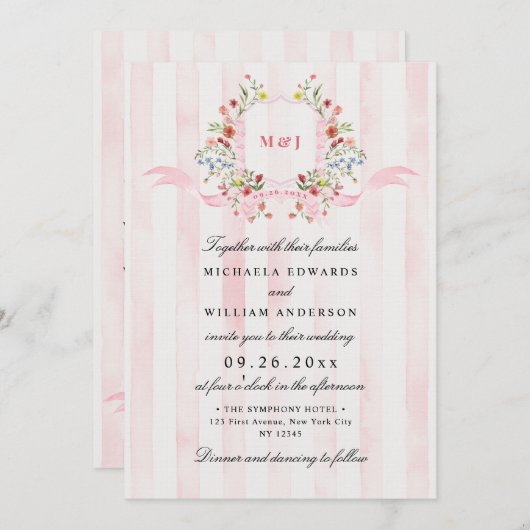 Invitation Tout en une aquarelle Régence Crest QR Mariage (Devant / Derrière)