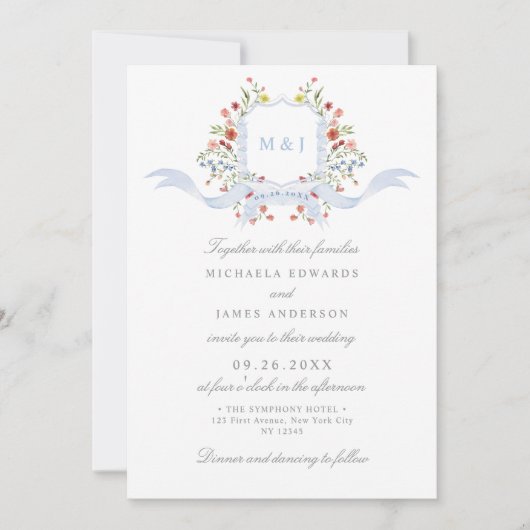 Invitation Tout en une aquarelle Régence Crest QR Mariage (Devant)