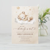 Invitation Tout en une attente rapide Baby shower beige neutr (Debout devant)