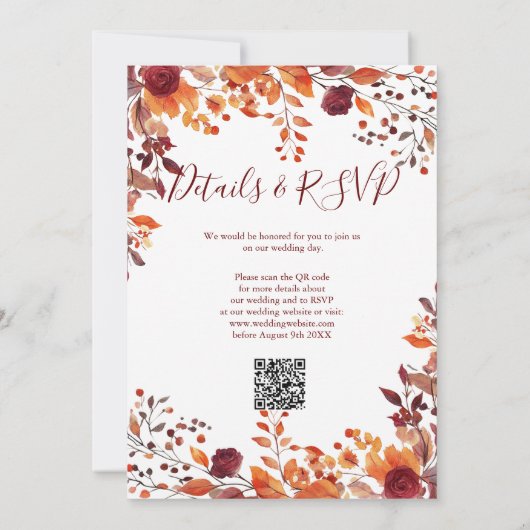 Invitation Tout en une Bourgogne chute en amour QR Code Maria (Dos)