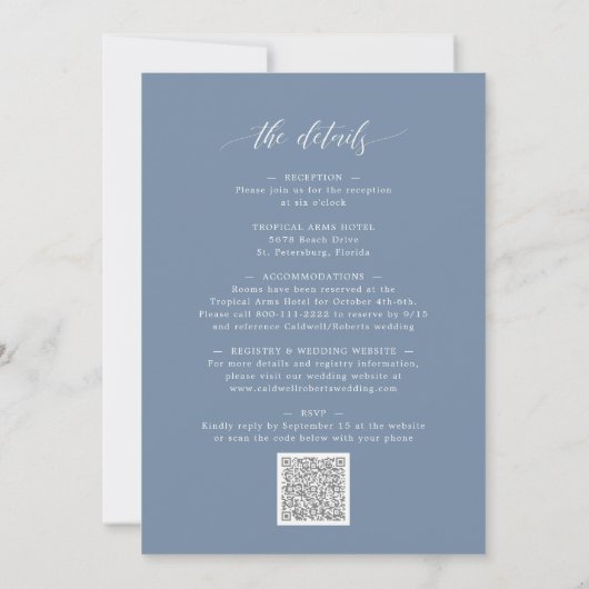 Invitation Tout en une calligraphie Mariage Dusty Blue tendan (Dos)