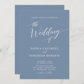 Invitation Tout en une calligraphie Mariage Dusty Blue tendan (Devant / Derrière)
