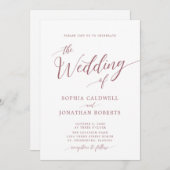 Invitation Tout en une calligraphie Rose branché Dusty Mariag (Devant / Derrière)