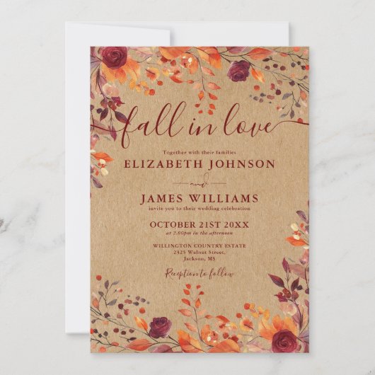 Invitation Tout en une chute rustique en amour QR Code Mariag (Devant)