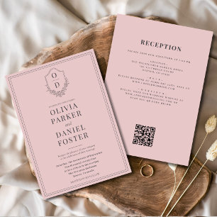 Invitation Tout en une crête Blush Pink QR Code Mariage