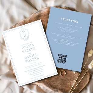 Invitation Tout en une crête Dusty Blue QR Code Mariage