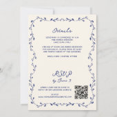 Invitation Tout en une main bleue dessinée QR Code Mariage (Dos)