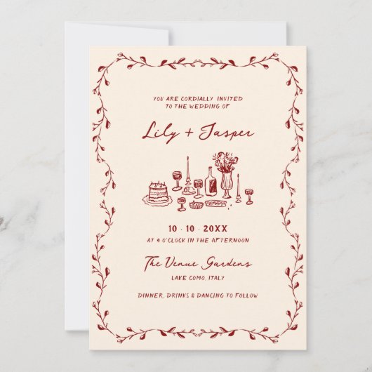 Invitation Tout en une main de Maroon tiré QR Code Mariage (Devant)