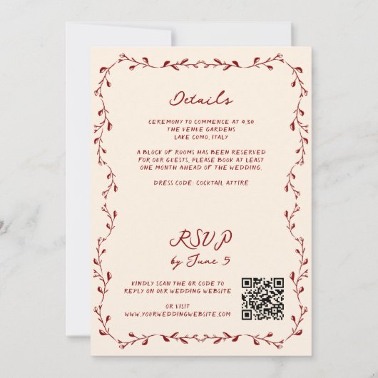 Invitation Tout en une main de Maroon tiré QR Code Mariage (Dos)