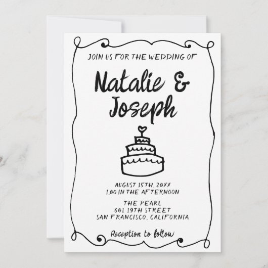 Invitation Tout en une main tiré Cake Retro Mariage cadre (Devant)
