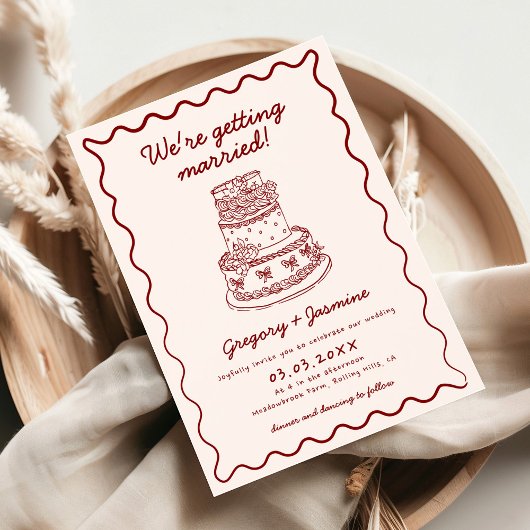 Invitation Tout en une main tiré Quirky QR Code Mariage rouge