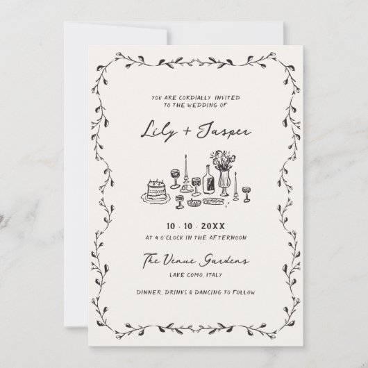 Invitation Tout en une main tiré Vins QR Code Mariage (Devant)