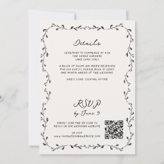 Invitation Tout en une main tiré Vins QR Code Mariage (Dos)