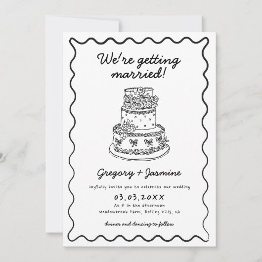 Invitation Tout en une main tiré Whimsical Quirky Mariage (Devant)