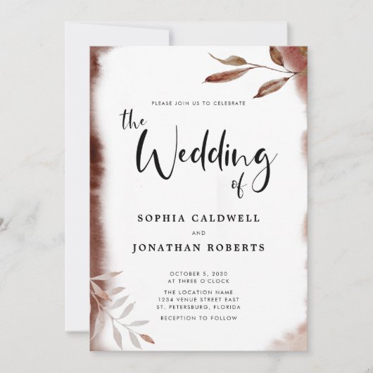Invitation Tout en une Moody Fall Foligraphy Mariage de calli (Devant)