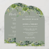 Invitation Tout en une verdure Floral Arc Sage Mariage vert (Devant / Derrière)