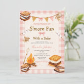 Invitation Tout est plus amusant rose bébé douche Gingham (Debout devant)