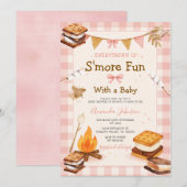 Invitation Tout est plus amusant rose bébé douche Gingham (Devant / Derrière)