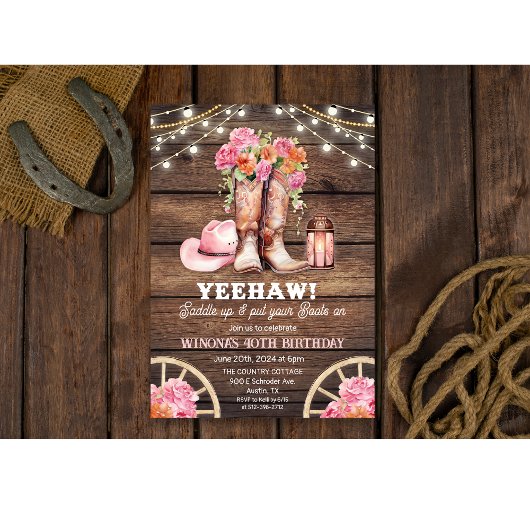 Invitation TOUT ÉVÉNEMENT - Cowgirl Boot Floral Western Invit