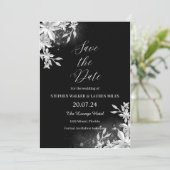 Invitation Tout Floral Noir Enregistrer Le Mariage Date (Debout devant)