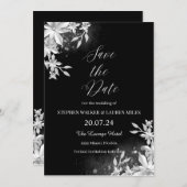Invitation Tout Floral Noir Enregistrer Le Mariage Date (Devant / Derrière)