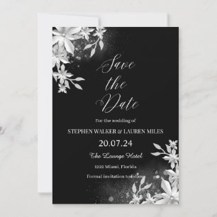 Invitation Tout Floral Noir Enregistrer Le Mariage Date