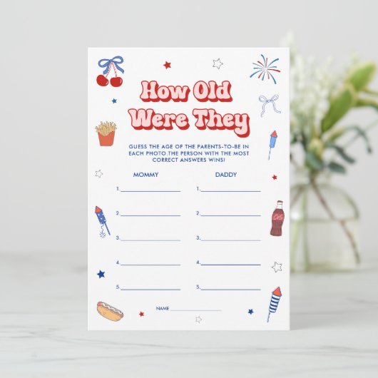 Invitation Tout jeu de devinette d'âge pour Baby Shower Ameri (Debout devant)