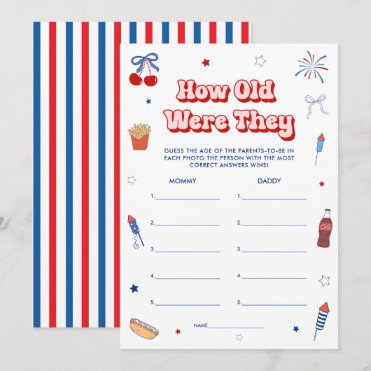 Invitation Tout jeu de devinette d'âge pour Baby Shower Ameri (Devant / Derrière)