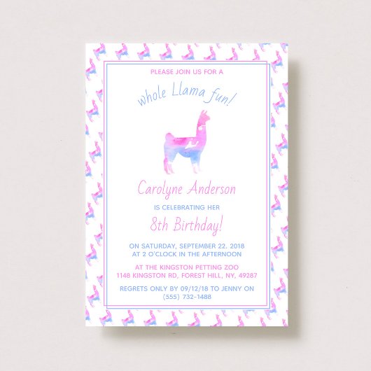 Invitation Tout Le Plaisir Llama ! Fête d'anniversaire