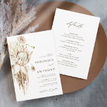 Invitation Tout l'hôtel est un sauvage de Boho Protea Pampas<br><div class="desc">This all in one wedding invitation features painted water color protea,  dry pampas grass,  white anthuriums with wildflowers,  and wedding Detailled on the back. For more advanced customization of this design,  please click the BLUE DESIGN TOOL BUTTON. Matching items are also available.</div>