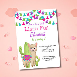 Invitation Tout Llama Amusement Rose Violet Cactus Enfant Ann