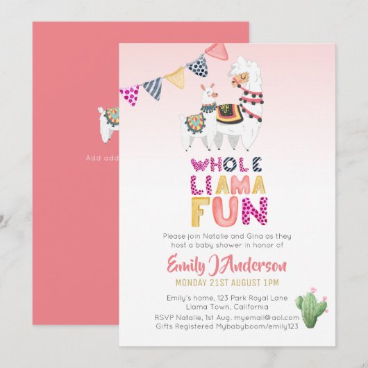 Invitation Tout Loama Amusant Mama Baby Fiesta Cactus Filles  (Devant / Derrière)